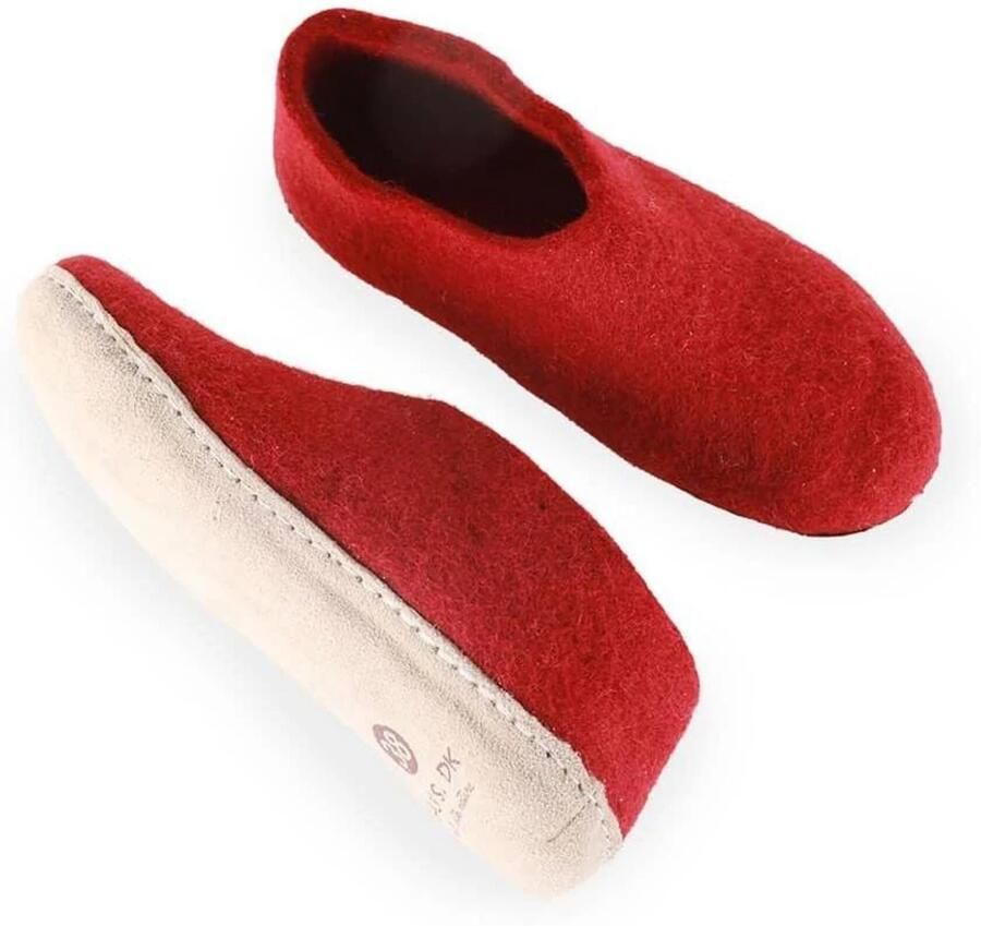 SHUS walk with nature Huisschoenen 'Uldhjemmesko (100% ren uld) m sål i skind Dansk Design fra SHUS' rood - Foto 2