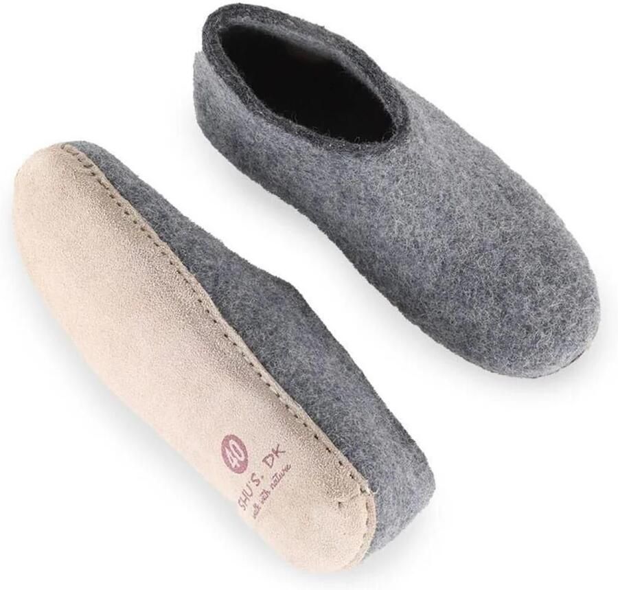 SHUS walk with nature Huisschoenen 'Uldhjemmesko (100% ren uld) m sål i skind Dansk Design fra SHUS' grey denim - Foto 2