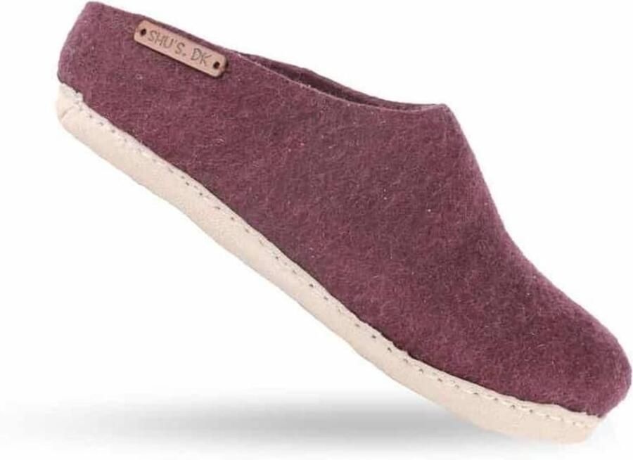SHUS walk with nature Instappers 'Uldtøffel (100% ren uld) hjemmesko m sål i skind Dansk Design fra SHUS' lila