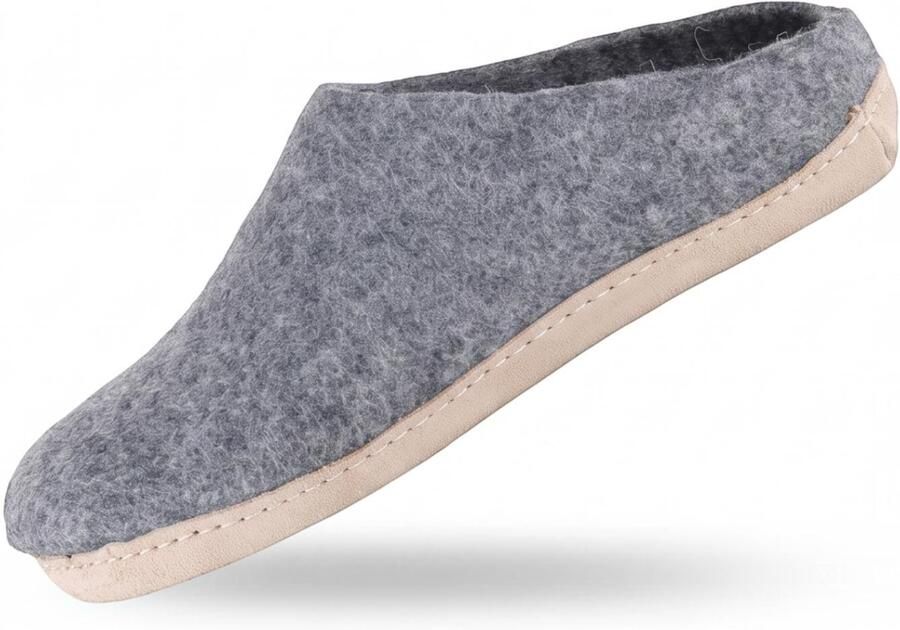 SHUS walk with nature Instappers 'Uldtøffel (100% ren uld) hjemmesko m sål i skind Dansk Design fra SHUS' grey denim - Foto 2