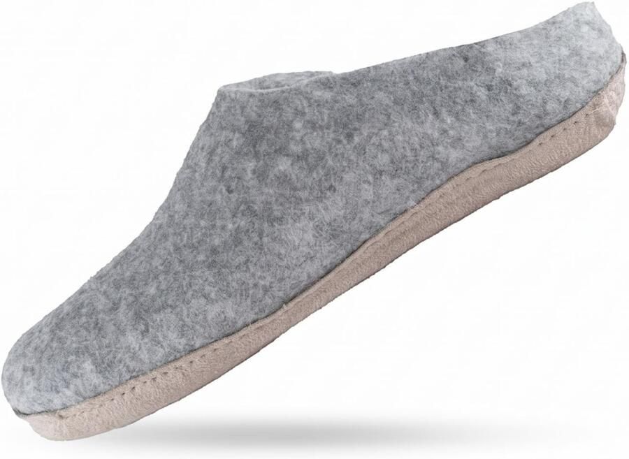 SHUS walk with nature Instappers 'Uldtøffel (100% ren uld) hjemmesko m sål i skind Dansk Design fra SHUS' grijs