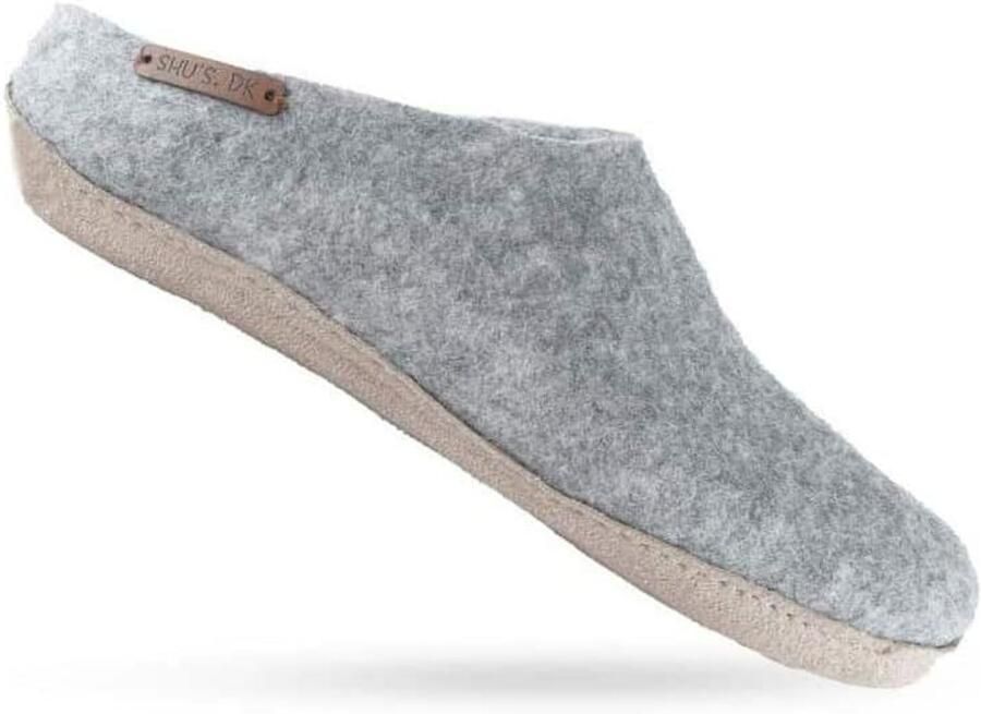 SHUS walk with nature Instappers 'Uldtøffel (100% ren uld) hjemmesko m sål i skind Dansk Design fra SHUS' grijs - Foto 2