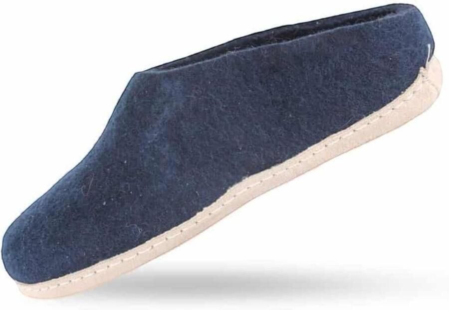 SHUS walk with nature Instappers 'Uldtøffel (100% ren uld) hjemmesko m sål i skind Dansk Design fra SHUS' blauw