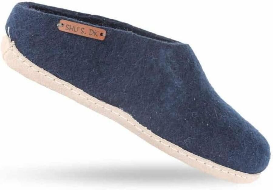 SHUS walk with nature Instappers 'Uldtøffel (100% ren uld) hjemmesko m sål i skind Dansk Design fra SHUS' blauw - Foto 2