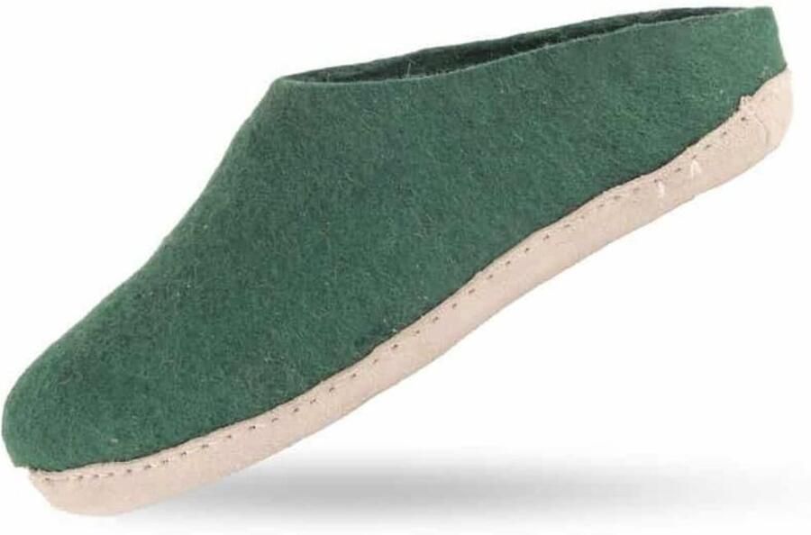 SHUS walk with nature Muiltjes 'Sutsko klassisk uldtøffel (100% ren uld) m sål i skind Dansk Design fra SHUS' groen