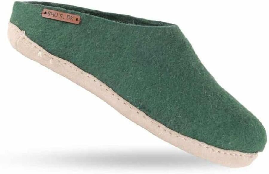 SHUS walk with nature Muiltjes 'Sutsko klassisk uldtøffel (100% ren uld) m sål i skind Dansk Design fra SHUS' groen - Foto 3