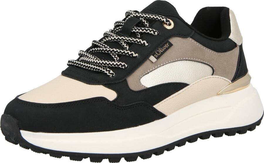 S.Oliver Sneakers laag crème ivoor donkerbeige zwart