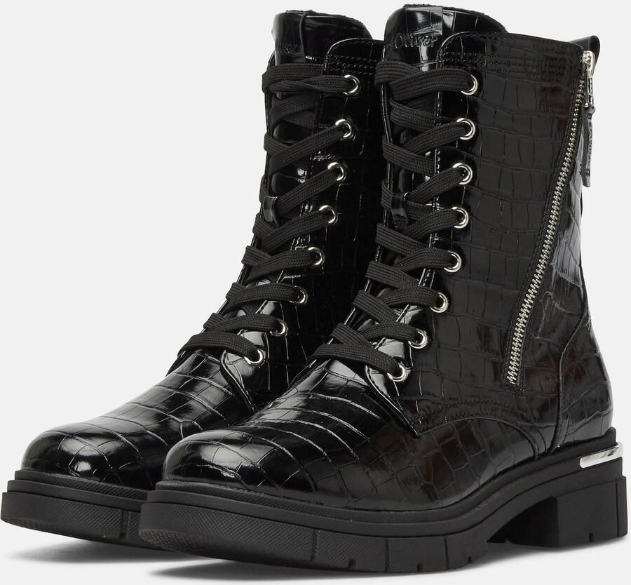 S.Oliver Women Shoes veterboots met profielzool en dierenprint zwart - Foto 5