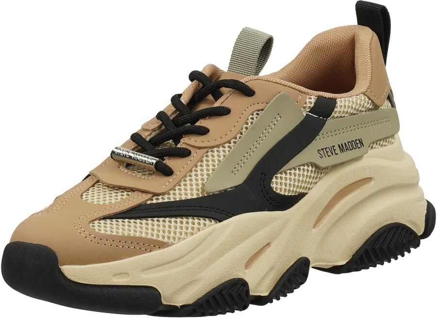 STEVE MADDEN Possession-E Khaki Black Beige Kunststof Lage sneakers Dames - Foto 7