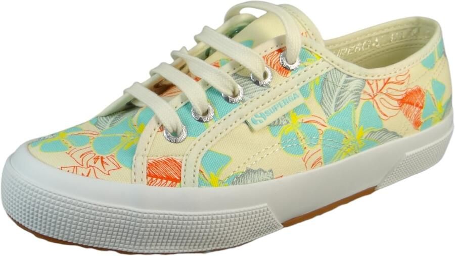 SUPERGA Slip-on 'Hibiscus' ivoor turquoise lichtgeel oranje
