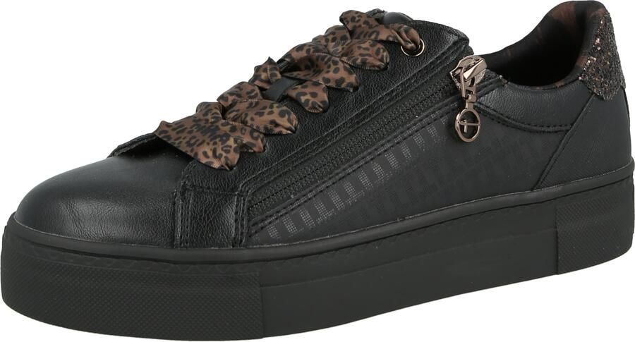 Tamaris lage toptrainers 1-23313-41-090 damesschoenen vegan zwart luipaardprint