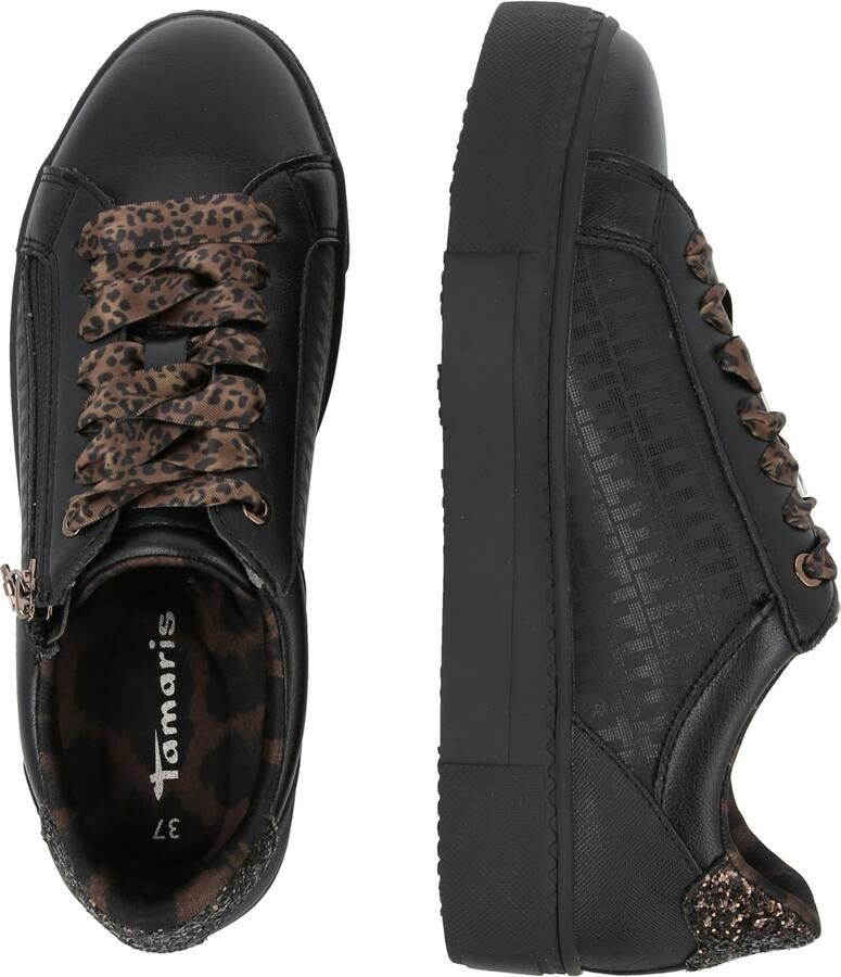 Tamaris lage toptrainers 1-23313-41-090 damesschoenen vegan zwart luipaardprint - Foto 4
