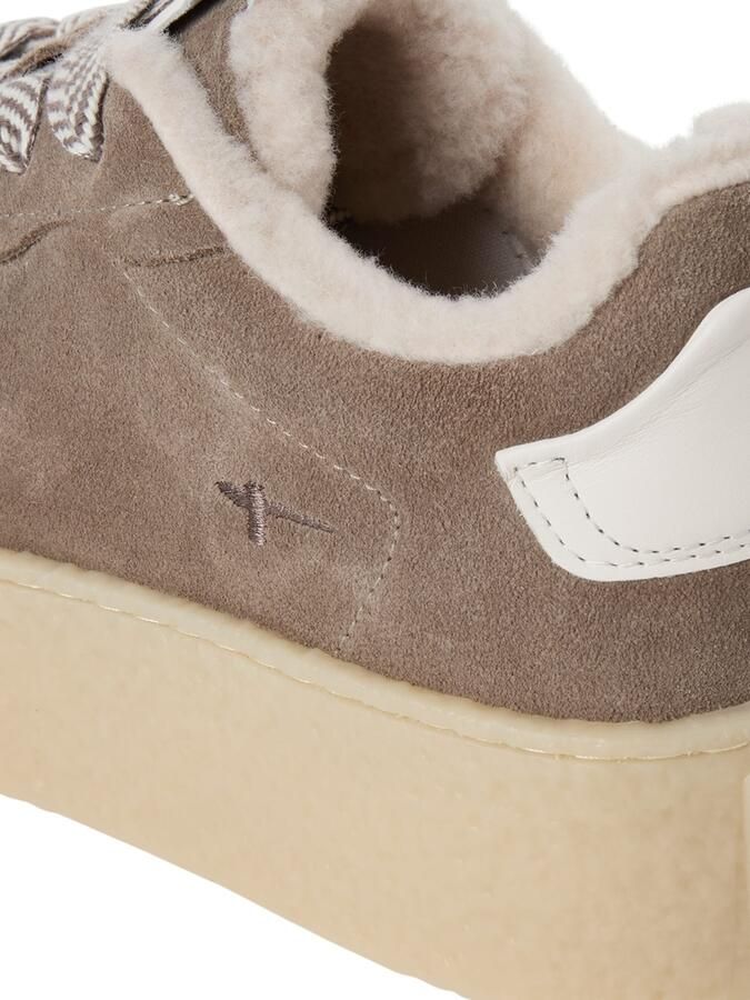 Tamaris dames leren sneaker 1-23706-47-341 lage sneaker voor dames met warme voering taupe - Foto 4