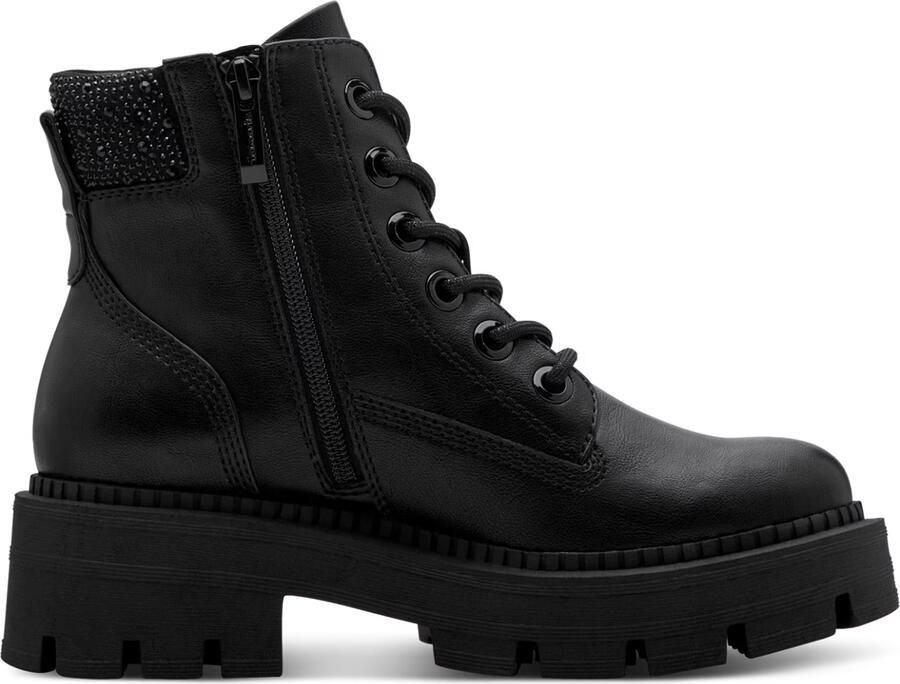 Tamaris Veterschoenen blokhak veterenkellaars bezet met glanzende strassstenen