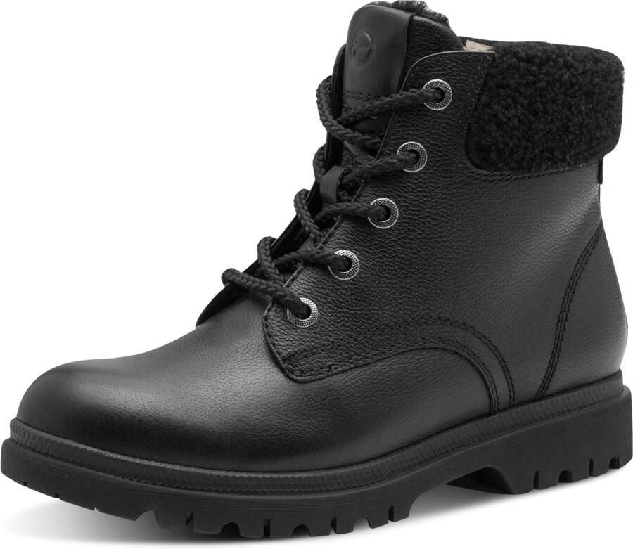 Tamaris Winterlaarzen blokhak veterboots veterenkellaars met gepreegd logo