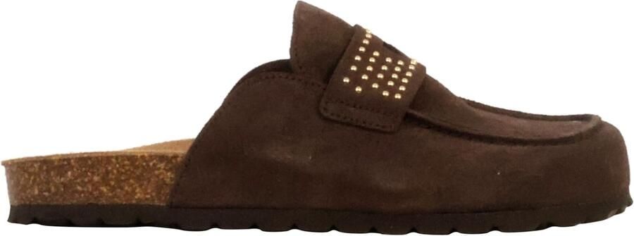 The Divine Factory Muiltjes 'Mokassin-Pantoletten aus Leder „Noga Gassirette“ mit Nieten' bruin - Foto 8