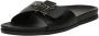 Tommy Hilfiger Zwarte Leren Hardware Platte Slippers Black Dames - Thumbnail 3