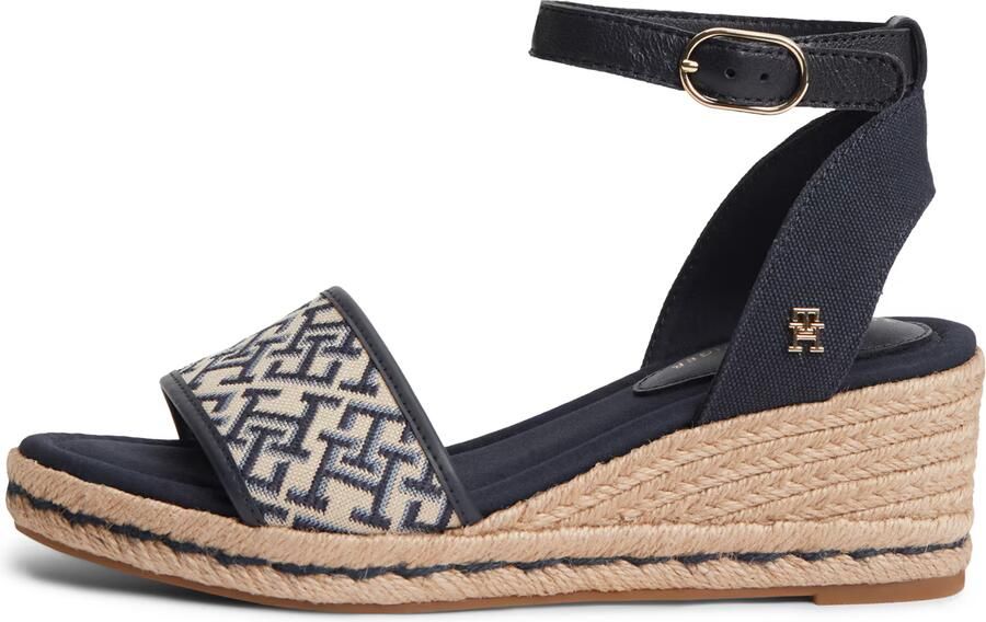 TOMMY HILFIGER Sandalen met riem 'Logo Plaque Wedge Heel' beige navy lichtblauw