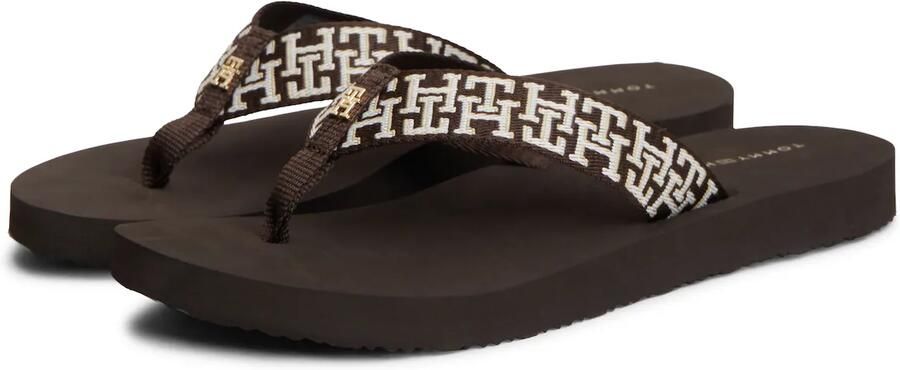 TOMMY HILFIGER Teenslipper chocoladebruin wit - Foto 4