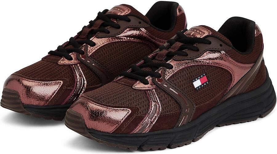 Tommy Jeans Sneakers laag chocoladebruin donkerbruin rood wit - Foto 5