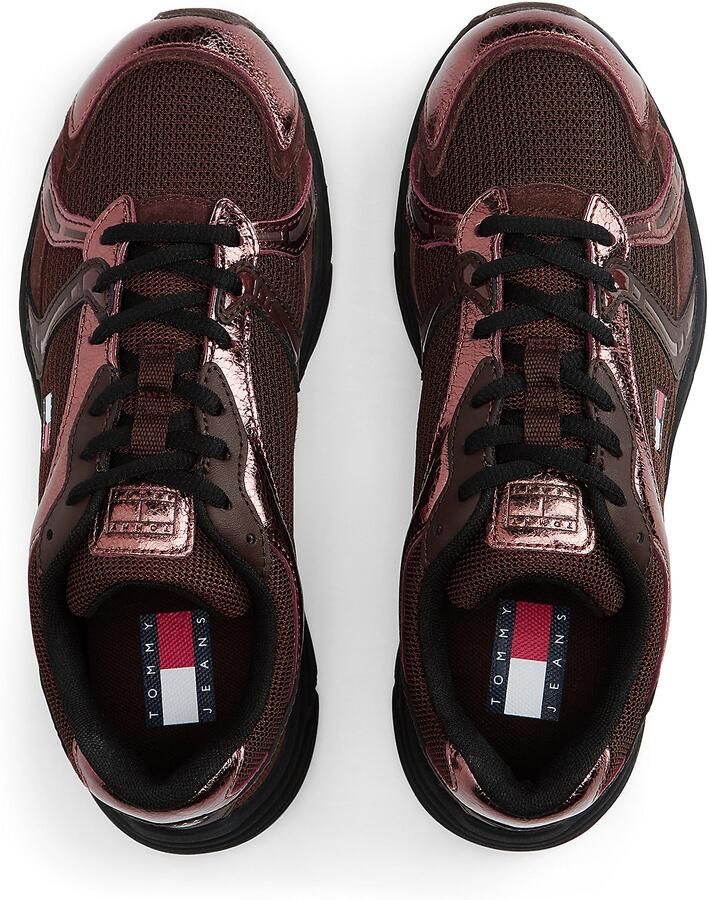 Tommy Jeans Sneakers laag chocoladebruin donkerbruin rood wit - Foto 3