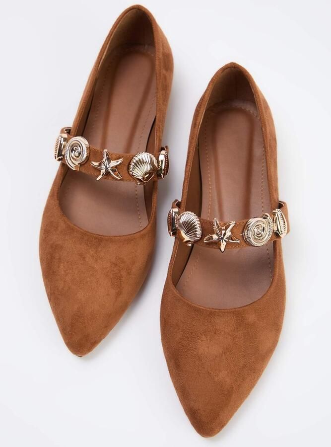 Trendyol Ballerina met riempjes karamel goud - Foto 2