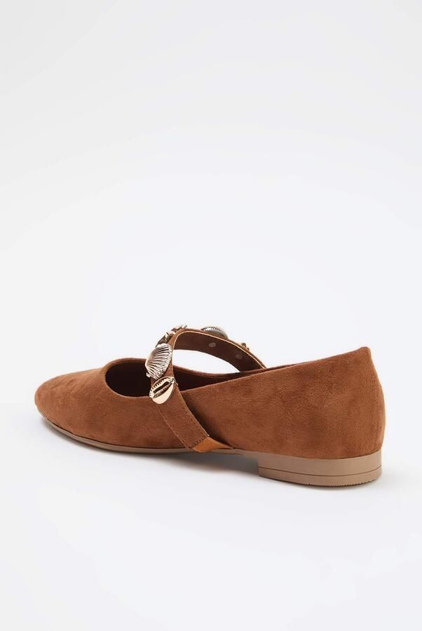 Trendyol Ballerina met riempjes karamel goud - Foto 4