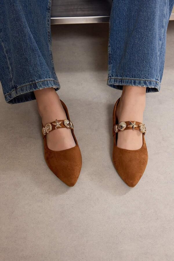 Trendyol Ballerina met riempjes karamel goud - Foto 5