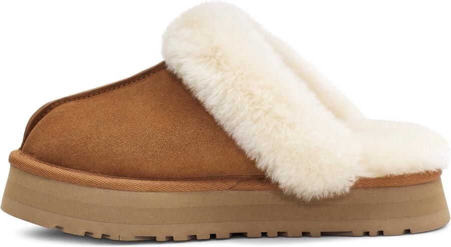 UGG Pantoffels Dames Sloffen Instappers Suède Harde zool Dichte hiel Disquette Cognac - Foto 2