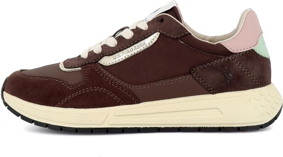 US POLO ASSN. Sneakers laag 'Seneka' chocoladebruin goud mintgroen rosa