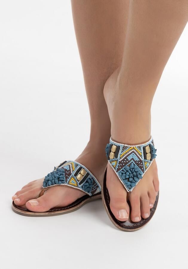 Usha FESTIVAL Teenslipper lichtblauw chocoladebruin goud wit - Foto 3