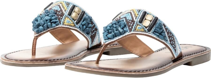 Usha FESTIVAL Teenslipper lichtblauw chocoladebruin goud wit - Foto 6