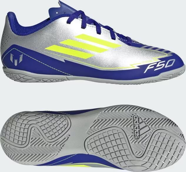 Adidas Perfor ce F50 Club Messi Junior zaalvoetbalschoenen zilver metallic kobaltblauw geel - Foto 3