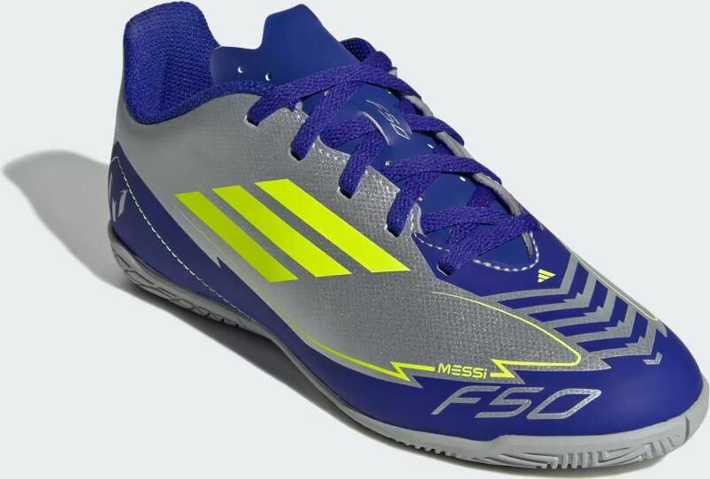 Adidas Perfor ce F50 Club Messi Junior zaalvoetbalschoenen zilver metallic kobaltblauw geel - Foto 6
