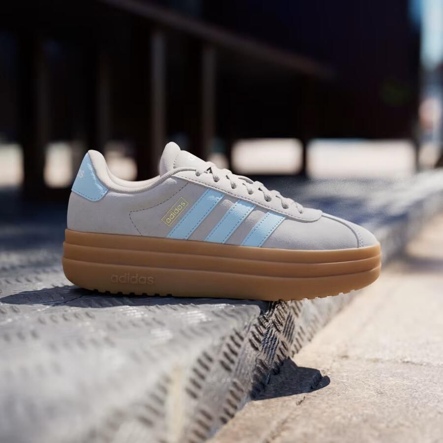 Adidas Sportswear VL Court Bold leren suède sneakers met plateauzool beige lichtblauw - Foto 10