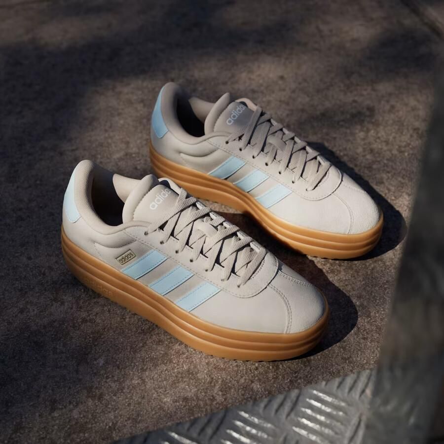 Adidas Sportswear VL Court Bold leren suède sneakers met plateauzool beige lichtblauw - Foto 12