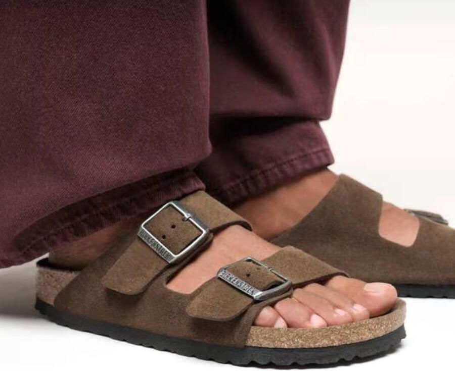 Birkenstock Platte sandalen Arizona Soft Footbed Suede Narrow Dark Tea Tonal - Foto 9