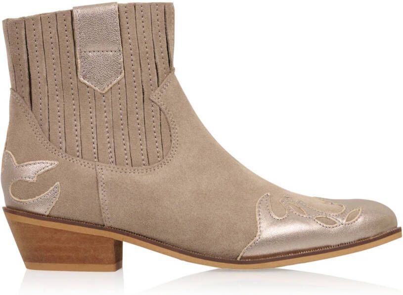 DWRS LABEL Austin taupe cowboylaarsjes Taupe Suede Enkellaars met hak Dames - Foto 1