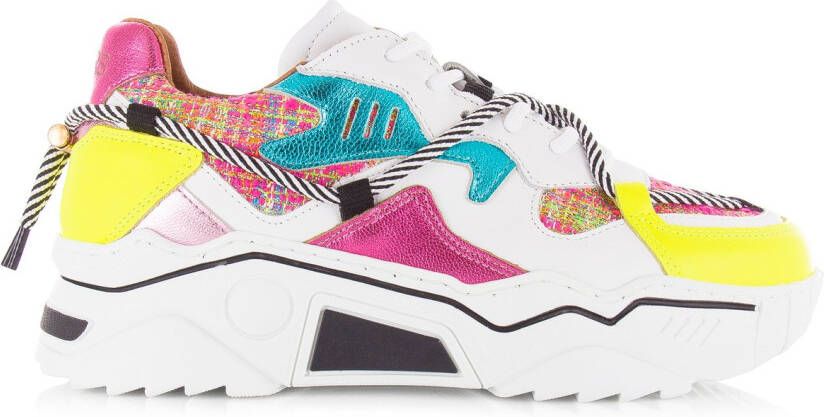 DWRS LABEL DWRS Jupiter tweed Pink Yello Roze Leer Lage sneakers Dames