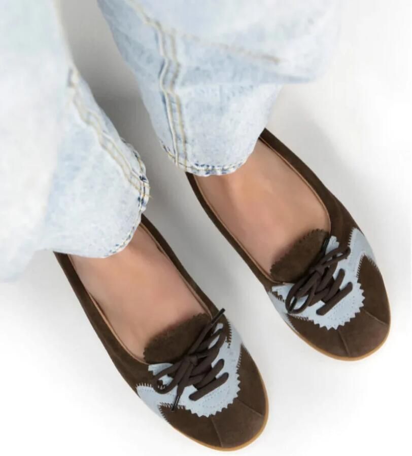 Dwrs Dames Instappers & Ballerina's Temple Dk Brown lt Blue Donkerbruin - Foto 4