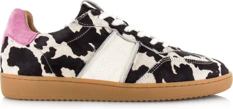 DWRS Poona leren sneakers met ponyhair en koeienprint zwart wit - Foto 2