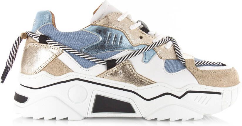 DWRS LABEL Jupiter denim Champagne Jeans Blauw Leer Lage sneakers Dames - Foto 6