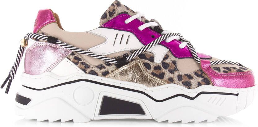 DWRS LABEL Jupiter leopard Fuchsia Sand Roze Leer Lage sneakers Dames - Foto 3