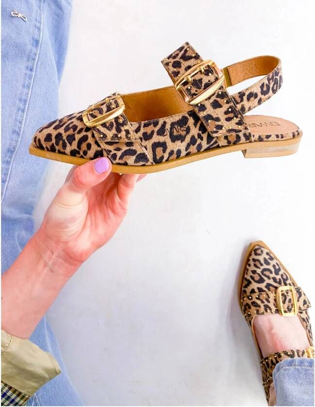 DWRS LABEL DWRS Port Isabel panterprint slingback Suede Dames