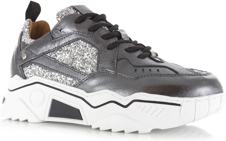 DWRS LABEL Pluto Glitter Dark Silver Zilver Leer Lage sneakers Dames