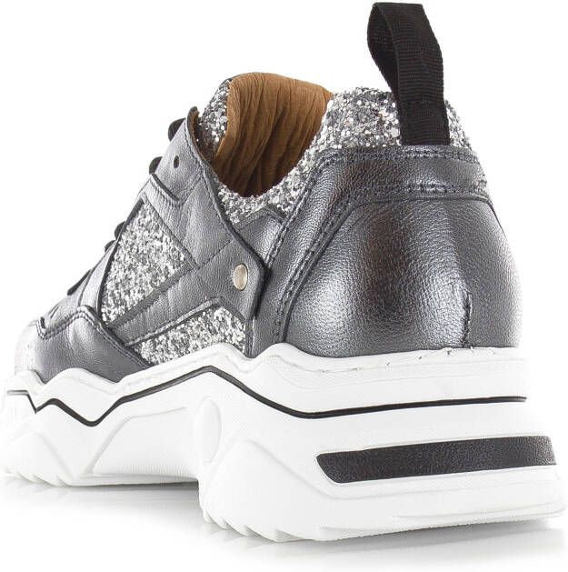 DWRS LABEL Pluto Glitter Dark Silver Zilver Leer Lage sneakers Dames