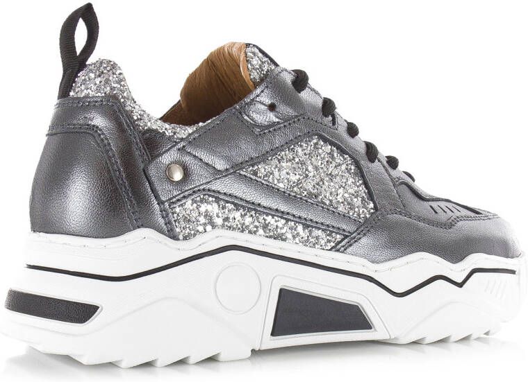 DWRS LABEL Pluto Glitter Dark Silver Zilver Leer Lage sneakers Dames