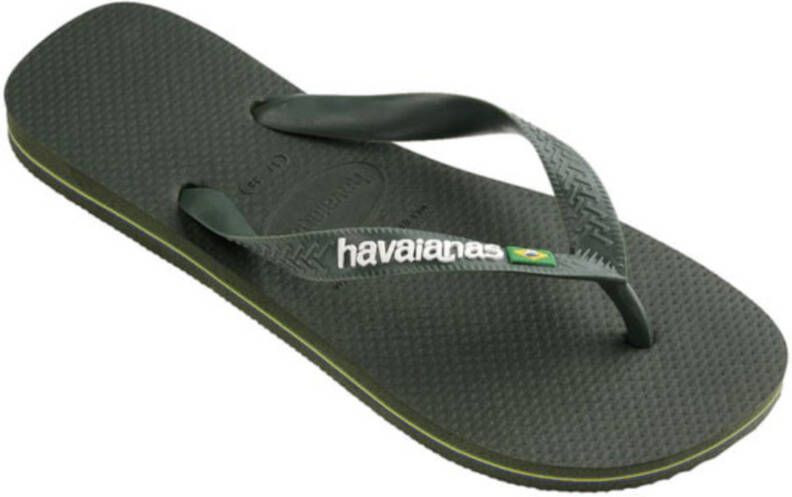 Havaianas Brasil Logo | Green Olive Groen Rubber Teenslippers Unisex