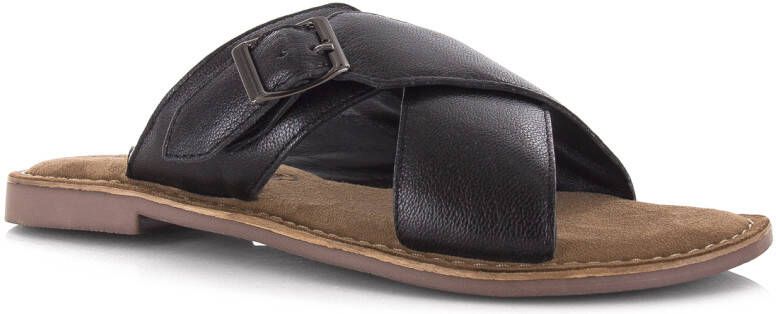 Lazamani Leren mules black met gekruis Leer Dames