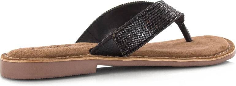Lazamani Leren slippers met strass-ste Leer Dames